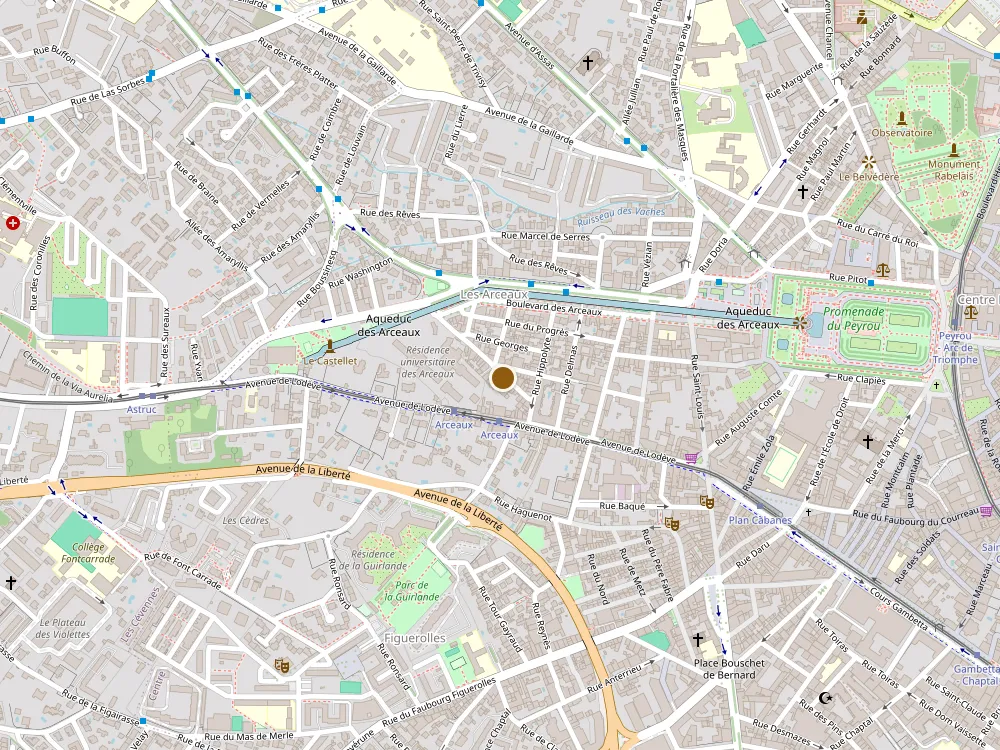 Plan du quartier des Arceaux, le restaurant marqué au 17 rue Gustave